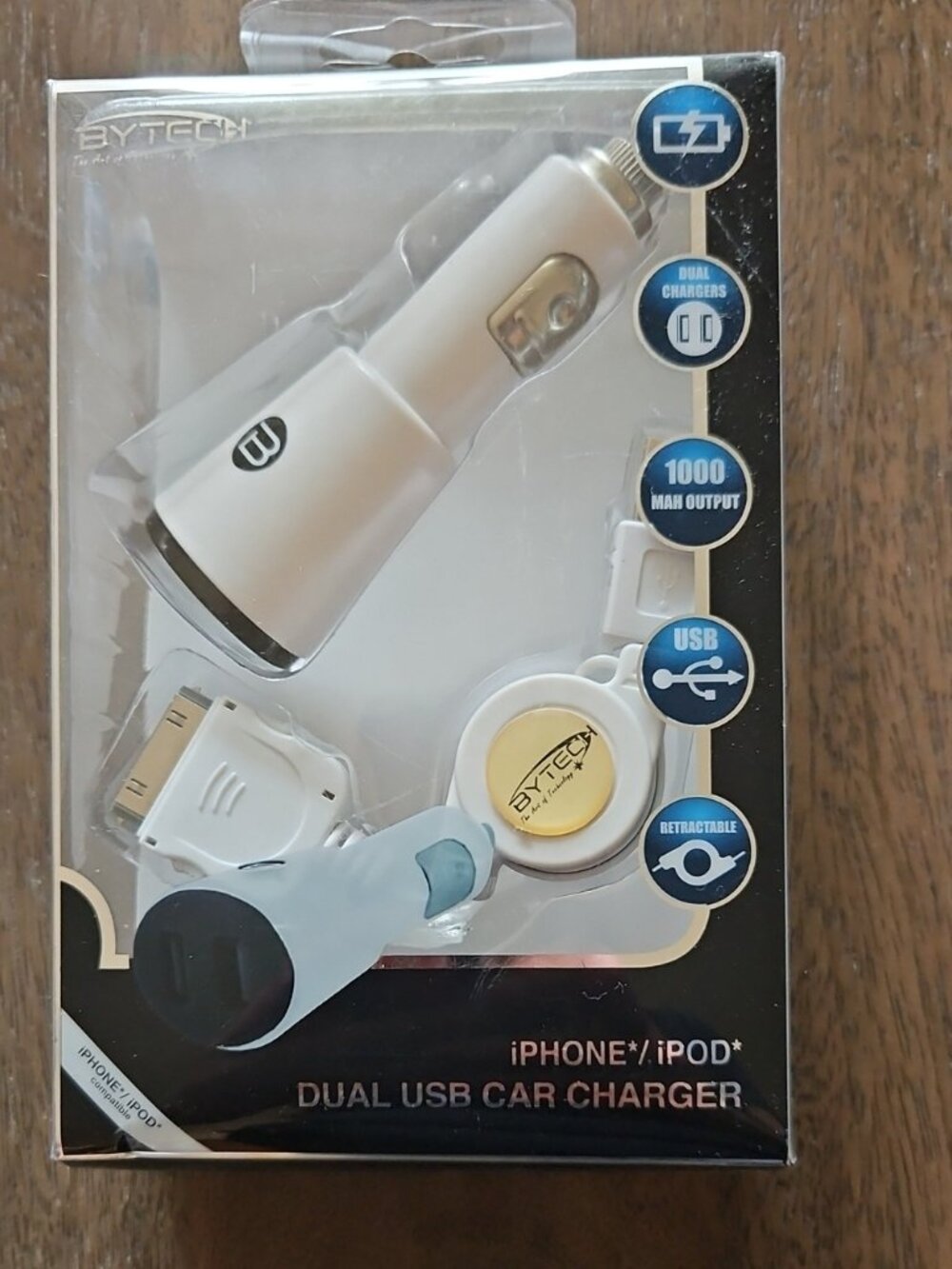 Bytech Dual USB Port Car Charger With Iphone And Ipod Cable